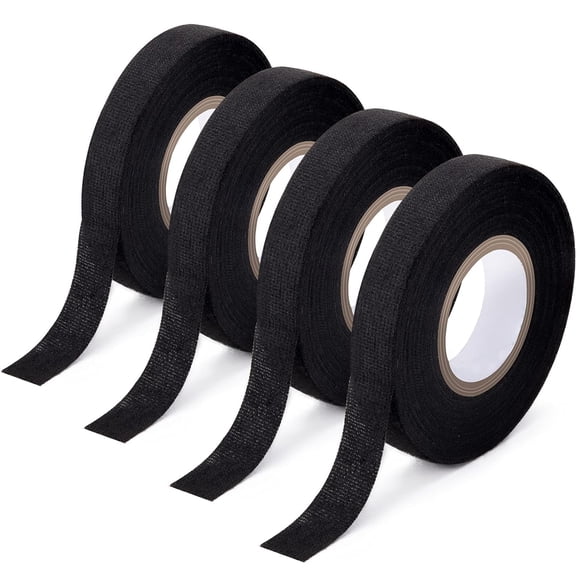 Automotive Electrical Wire Harnessing Tape, Designed For Noise Dampening And Heat Proof Performance, High Temperature Resistance Fabric Tape, 4 Rolls In Black, Adhesive Backing