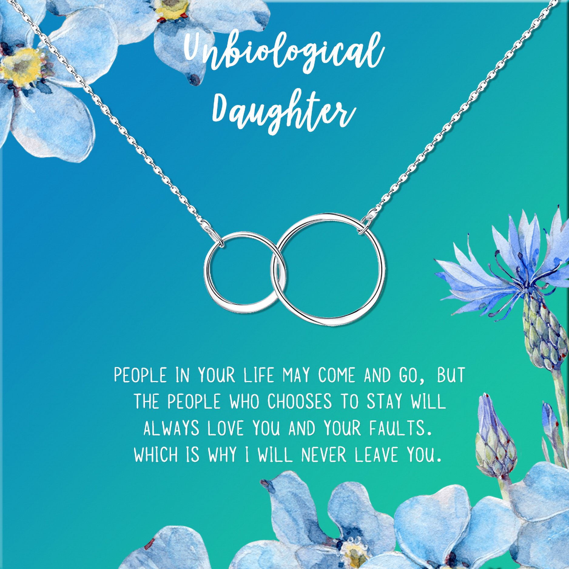 Anavia Unbiological Daughter Jewelry, Step Daughter Necklace Gift, Bonus Daughter Birthday Card Gift, Gift from Step Mom-[Silver Infinity Double Ring, Bright Blue Gift Card]