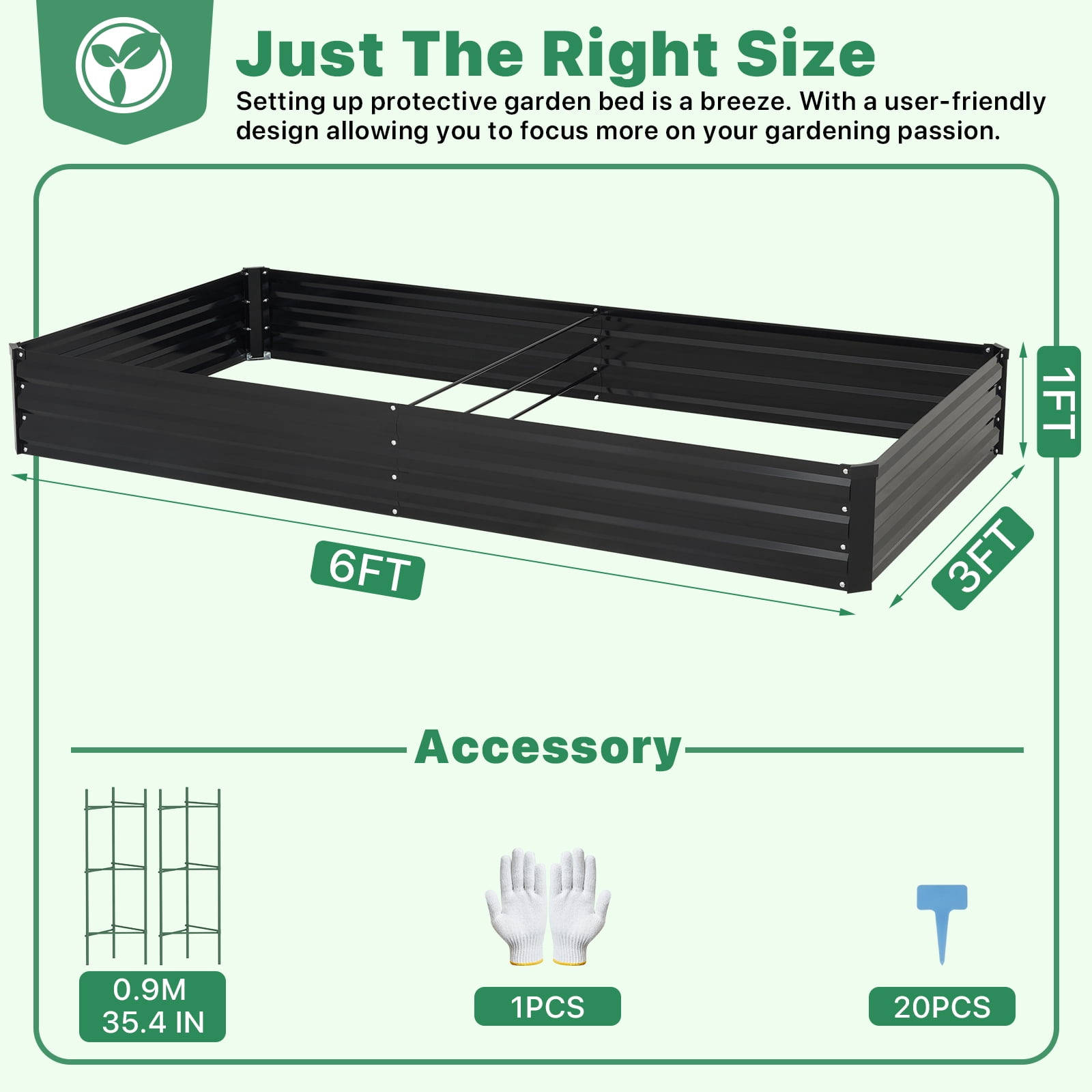 AMOBRO 8x4x1ft Outdoor Metal Raised Garden Bed Planter Box for Vegetables, Flowers, Herbs w/ 3 Tomato Cages Black
