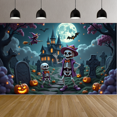thumbnail image 3 of Spooky Scene Halloween Banner Gothic Theme Pumpkin Lantern Skeleton Design Cemetery Setting for Halloween Party Event Decor, 3 of 5