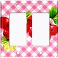 thumbnail image 6 of Metal Light Switch Plate Cover Gingham Cranberry Fruit Leaf Picnic Pink FUT002, 6 of 13