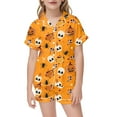 thumbnail image 3 of Gelikeya Girls Satin Pajamas Size 6-7 Halloween Pajamas Short Sleeve Graphic Tees Shorts 2 Piece Outfits All Saints' Day Sleepwear Girls Fashion 2-13Y (Orange, 6-7 Years), 3 of 5
