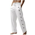 thumbnail image 2 of Jacenvly 2024 New Summer Trousers for Men Men's Cotton and Linen Elastic Waist Blended Breathable Comfortable Soft Beach Casual Trousers Full Length Pants Solid Loose Work Pants White, 2 of 6