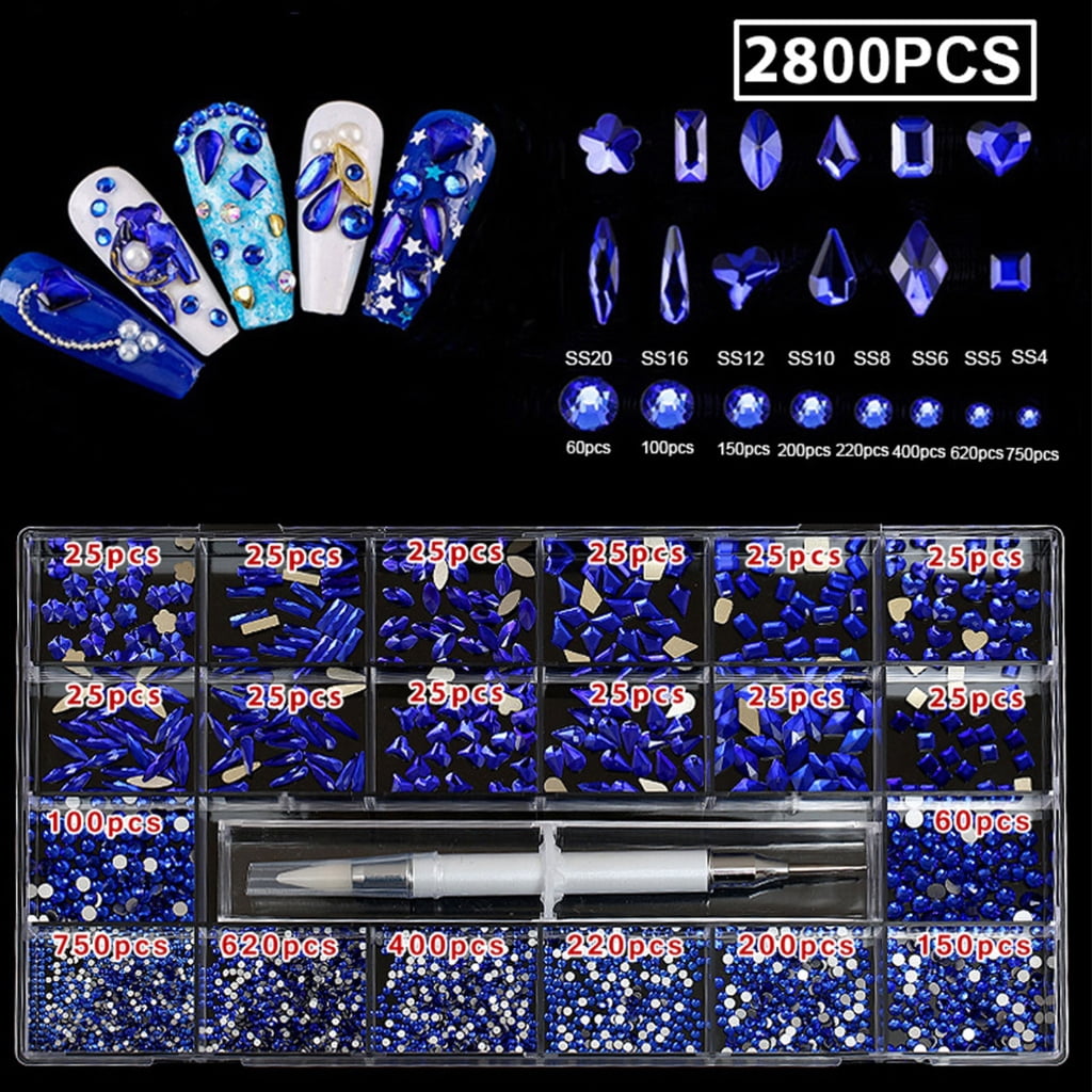 ROZYARD Glass Nail Rhinestones Crystal Nail Gems Stones Multi Shapes Gem Nail Decoration
