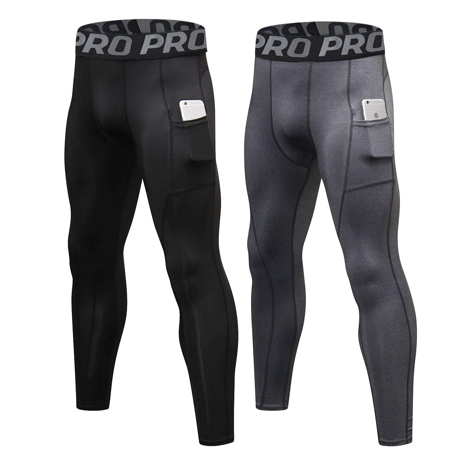 Men's Compression Pants Baselayer Cool Dry Sports Leggings Running with Pocket 