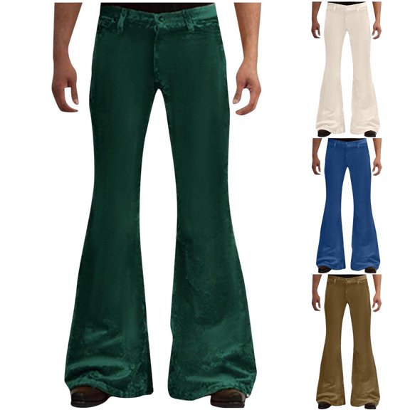 HAOTAGS Mens Trousers Pants, Pocket and Zipper Lightweight Flared Causal Long Pants Green 2XL
