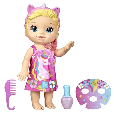 Baby Alive Glam Spa Baby Doll, Unicorn, Color Reveal Nails and Makeup, Kids 3 and Up, Blonde Hair