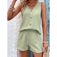 thumbnail image 6 of Women'S Summer Sleeveless Button Linen Vest Shorts Set Casual Matching Outfits Light Green S, 6 of 9