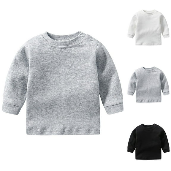Ulanda Unisex Baby and Toddler Boys Girls'Cotton Long Sleeve Basic Round Neck Solid Sweatshirt Tee Shirts (White, 12--18 Months)
