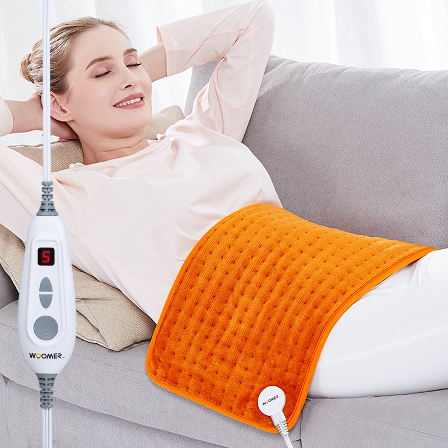 [5 Year Warranty] WOOMER Electric Heating Pad for Back Pain & Cramps