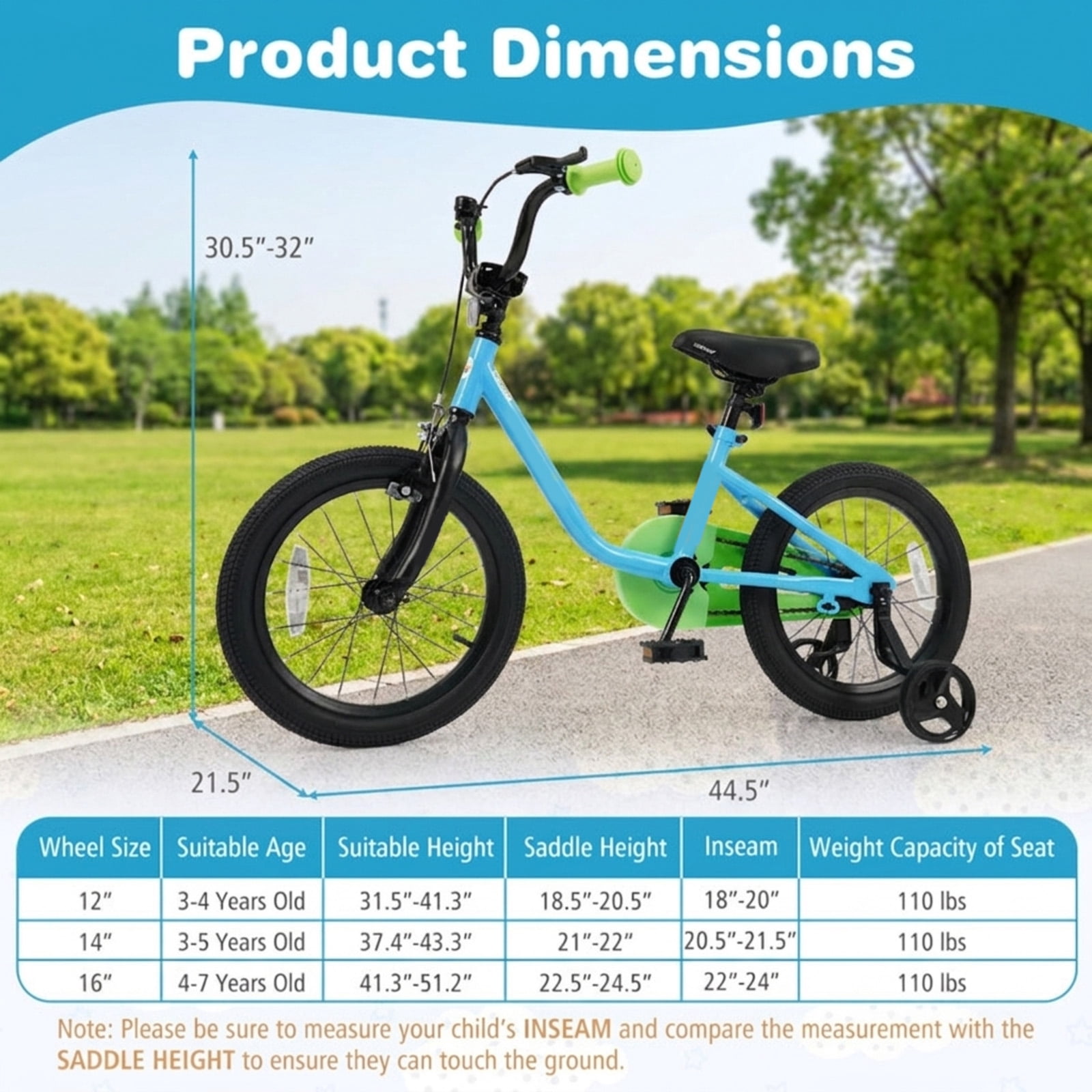 Redsmile Kids Bike 12 Inch for 3-4 Years Old Boys and Girls, Toddler Bicycle with Adjustable Handlebar and Seat, Height-Adjustable Beginner Bike for Kids 31.5"-41.3" Tall, 110 lb Capacity, Blue