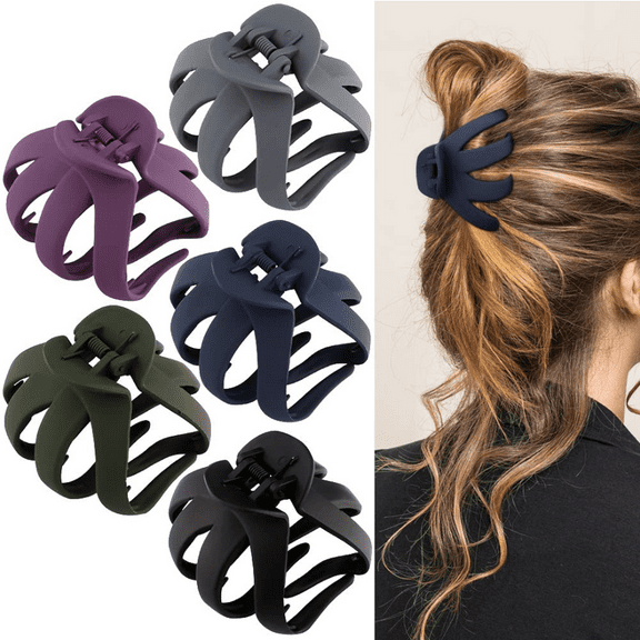 5 Pack Hair Claw Clips, Non-slip Jaw Clips Medium Hair Clamps for Thick Curly Long Hair, Wide Grip Hair Accessories for Women Girls