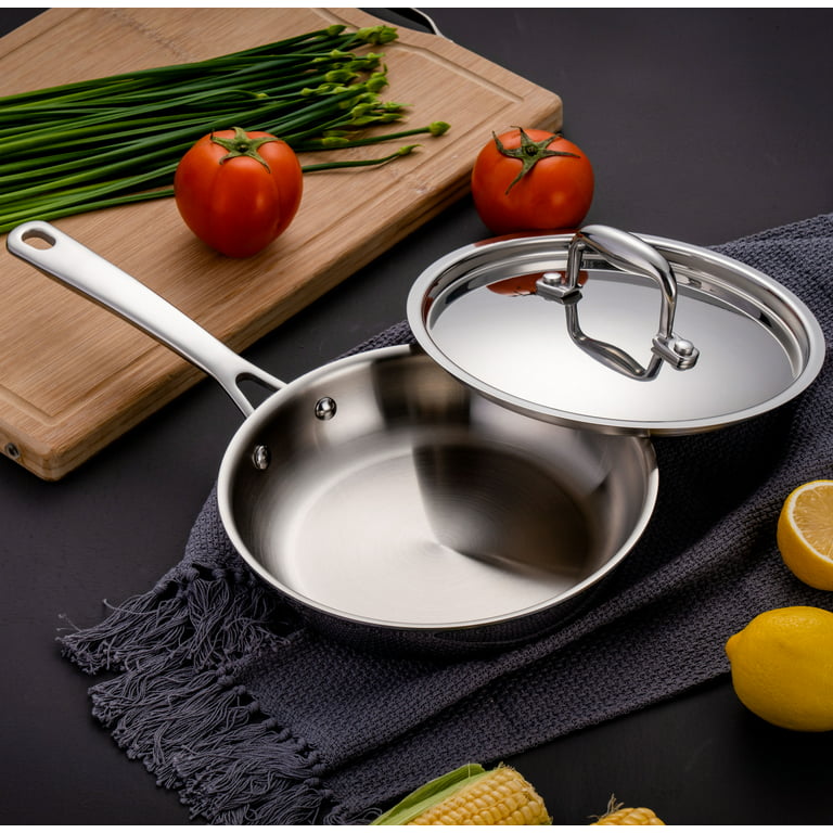 Innovaze 8 Inch Triple-Ply Stainless Steel Fry Pan with Lid 