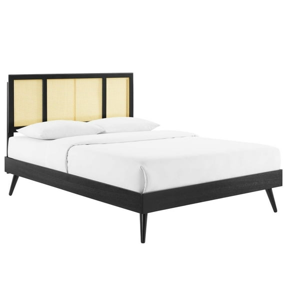 Kelsea Cane and Wood Full Platform Bed With Splayed Legs Black