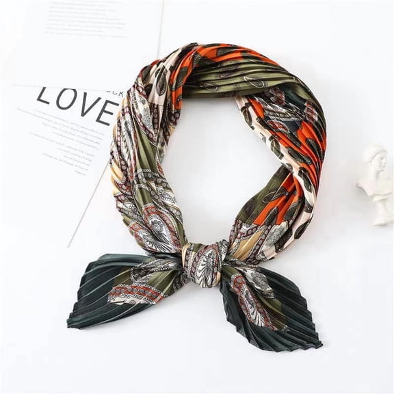 New faux silk square scarf with pleats, new Korean women's crinkled silk scarf, pleated printed solid color neck scarf for all seasons