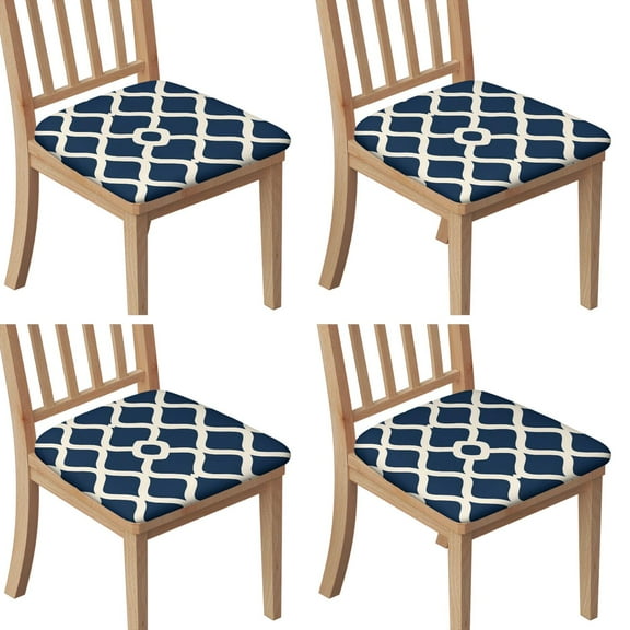 Blue and Beige Modern Art Geometric Seat Covers for Dining Room Chairs Set Of 4,Stretch Printed Washable Chair Seat Cover with Elastic Ties and Button,Removable Waterproof Couch Cushion Covers