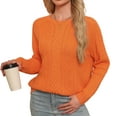 thumbnail image 3 of Asklazy Women Pullovers Sweater Soft Fisherman Cable Long Sleeve Crewneck Sweater,Orange,M, 3 of 9