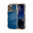 thumbnail image 1 of ccwmincc for iPhone 13 Pro Case for Women Girls, Cute Wave Frame Curly Shape with Love Heart Pattern Raised Camera Protection Cover Luxury Plating Shockproof Phone Case for iPhone 13 Pro, Navy Blue, 1 of 1