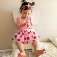 thumbnail image 3 of ZEHJUHAN Baby Girl's Birthday Sleeveless Printed Mesh Tutu Romper with Bow Headband, Letter & Ruffle Detail Pink2，12-18M, 3 of 10