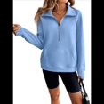 thumbnail image 2 of Sudadera Corta de con Cuello Alto y Media Cremallera para Mujer, Bolsillos y Abertura para el Pulgar. Azul XL, 2 of 10
