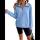 thumbnail image 2 of Sudadera Corta de con Cuello Alto y Media Cremallera para Mujer, Bolsillos y Abertura para el Pulgar. Azul S, 2 of 10