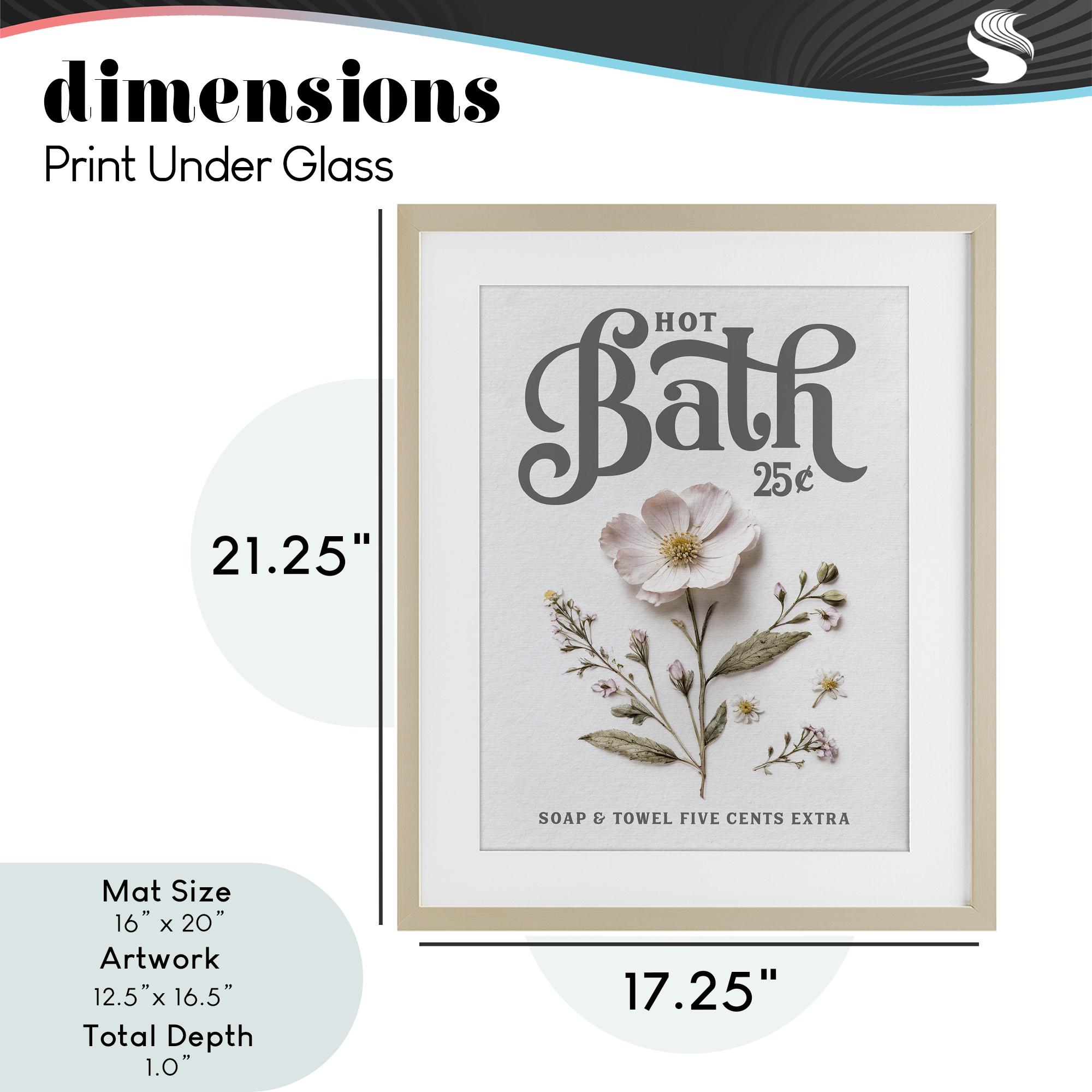 Pressed Flower Vintage Bath Birch Framed Print Under Glass, design by Lettered and Lined