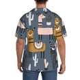 thumbnail image 5 of Naloa Llama and Cactus Men's Loose Fit Cuban Collar Short-Sleeve Shirt with Button-down and Chest Pocket for Everyday Wear Outings - Large, 5 of 7