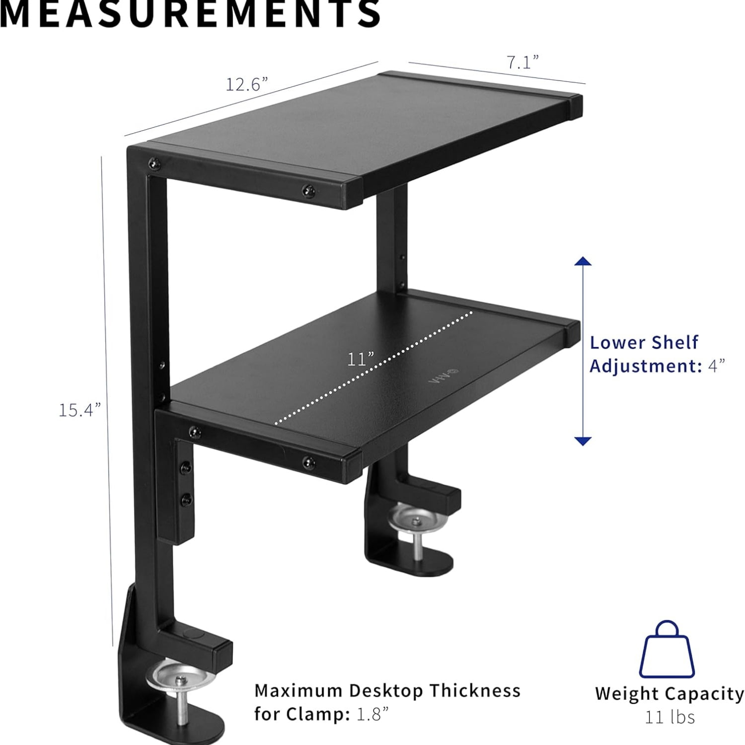 13 inch Above or Below Desk 2-Tier Shelving Unit for Table Accessories, Gaming Devices, and More, Storage Tray, Desktop Organizer, Black