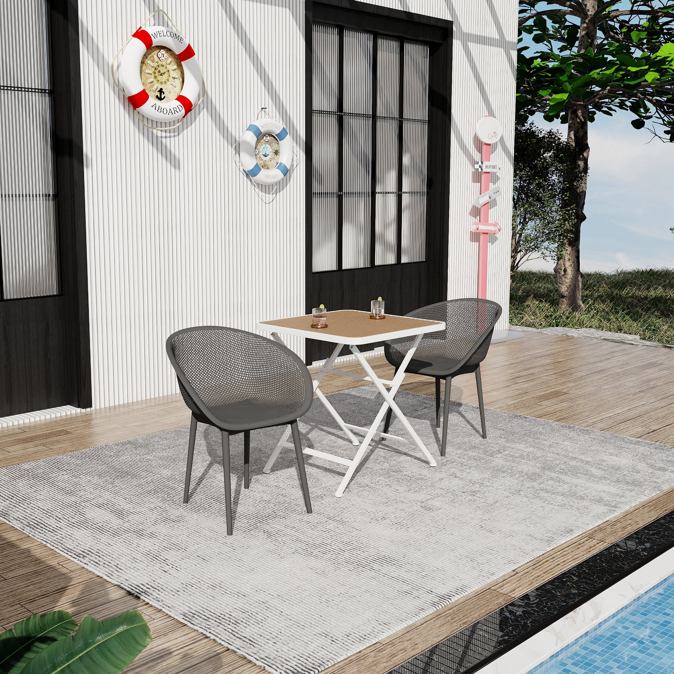 Plastic Lounge Chair, 2 Pack Lightweight Leisure Chair for Patio Beach Garden Backyard, Warm Grey
