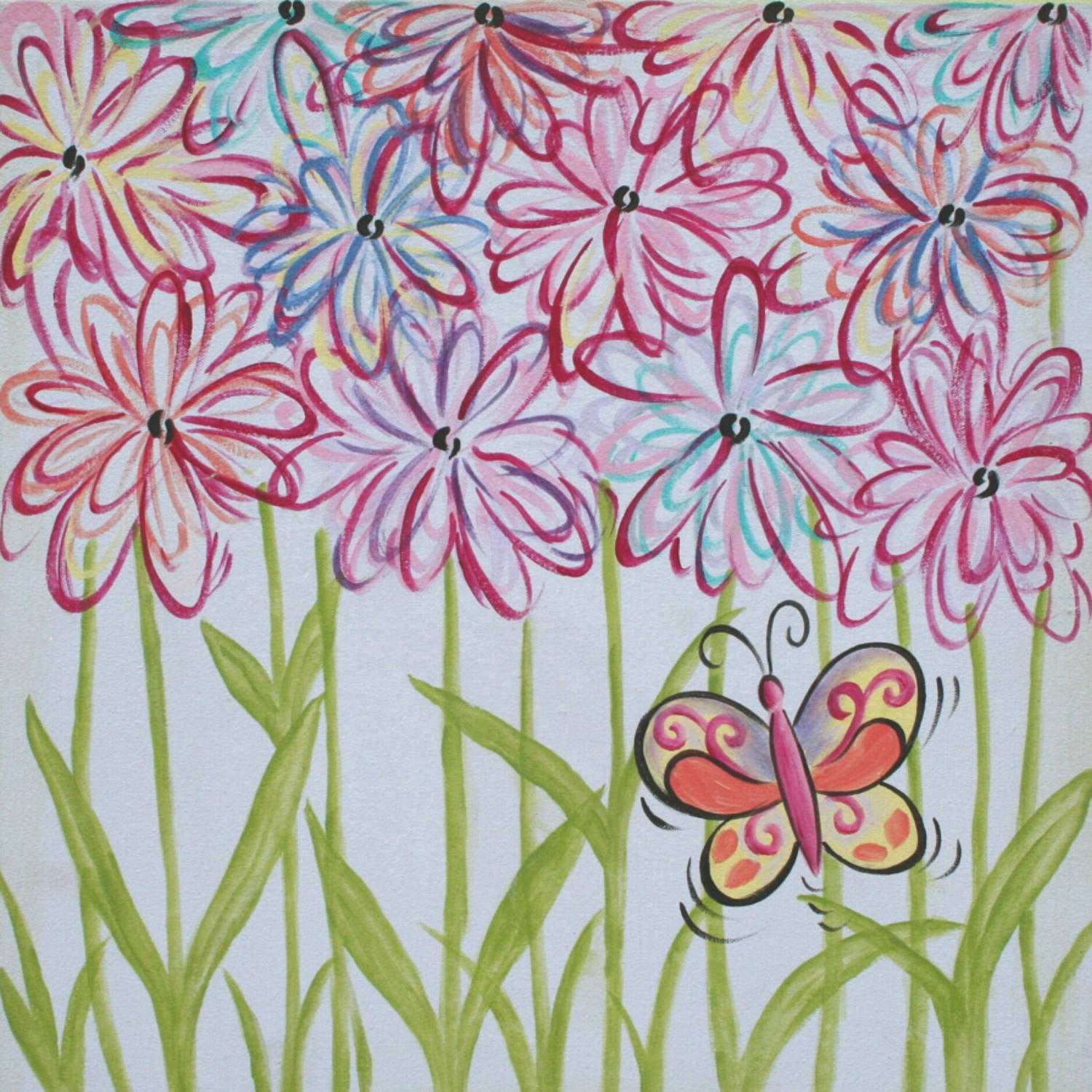 Marmont Hill "Whimsy Flowers" by Reesa Qualia Painting Print on Wrapped Canvas