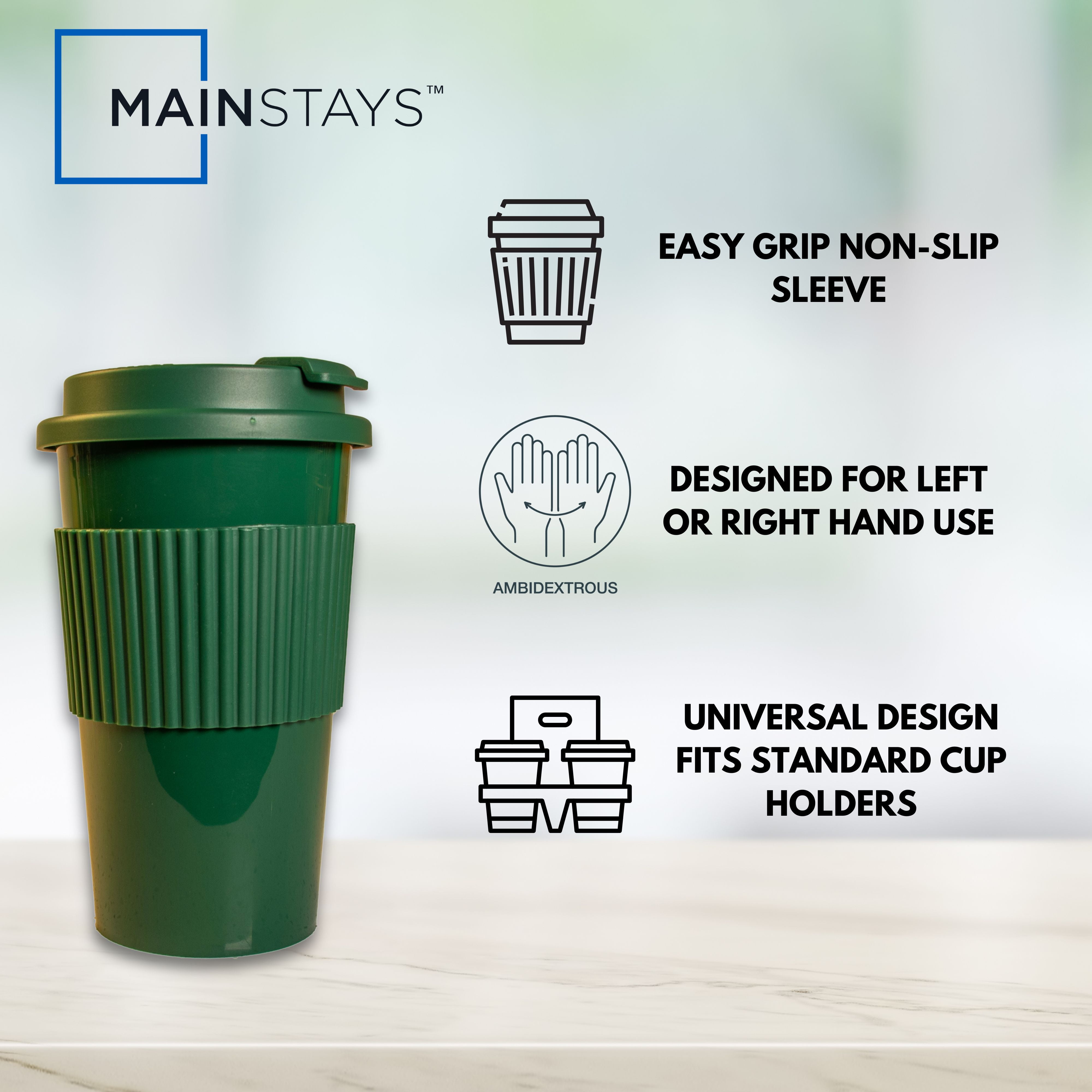 Mainstays 18oz Plastic To Go Coffee Tumbler, Green Perfect for Your On-The-Go Beverages
