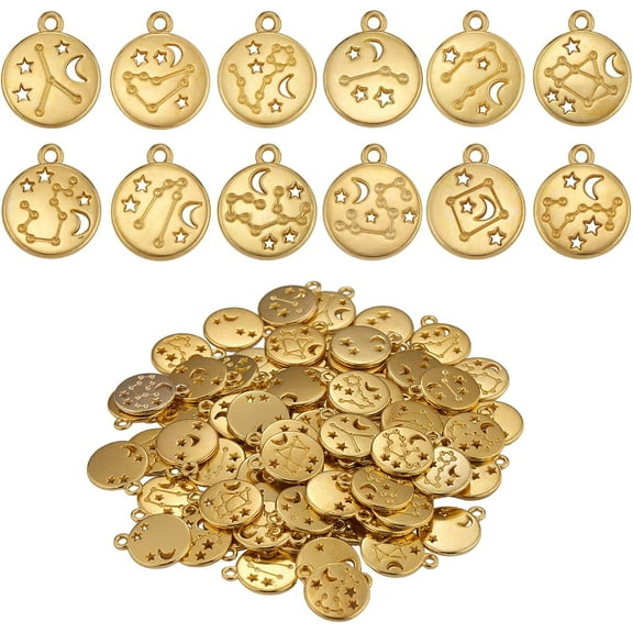84 Pieces Zodiac Charms for Jewelry Making Twelve Constellation Charm Pendant Alloy Charm for for Necklace Bracelet Making(Gold)