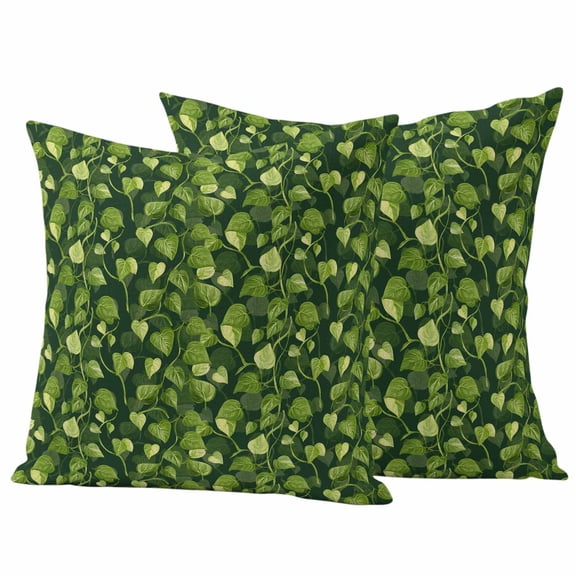 Green Leaves Outdoor Waterproof Pillow Covers, Spring Abstract Retro Pastoral Plants Decorative Square Throw Pillowcase Sofa Cushion Sham for Patio/Couch/Chair, 18"x18" 2 Pack