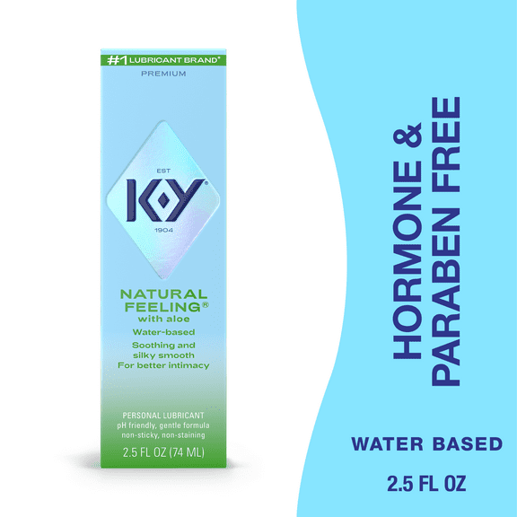 K-Y Natural Feeling Water Based Lube with Aloe Vera, Condom-Friendly Travel Size Personal Lubricant, 2.5 fl oz