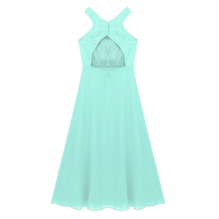 Sinleey Girls Lace Bodice Cutout-neck Chiffon Junior Bridesmaid Long Dress  Wedding Formal Event Gown Mint Green 16