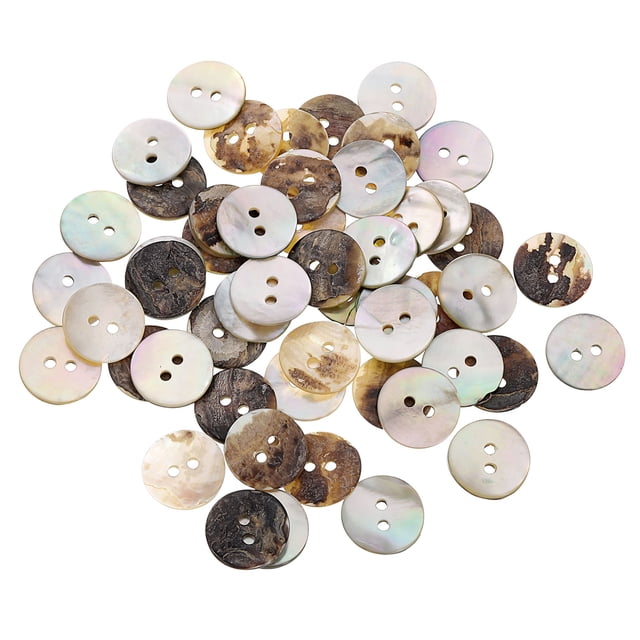 Uxcell 50Pcs Botones de Concha Natural, Botón de Madreperla de 15mm, Botones de Costura, Marrón