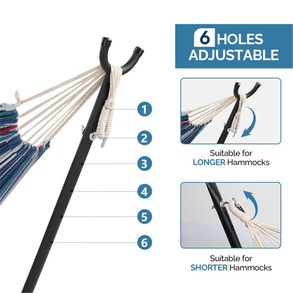 Double Hammock with Stand, Heavy Duty 2-Person Hammock for Outdoors & Indoors, Includes Portable Carrying Bag, Blue & Purple