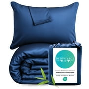 BedVoyage Queen Size Duvet Cover Set, Luxury 100% Viscose Derived from Bamboo, with 2 Standard Shams, Button Closure/Corner Ties, Silky-Soft, Lightweight & Cooling, 92x96, Full/Queen – Indigo