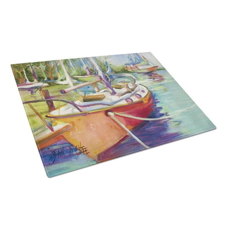 

Caroline s Treasures Red Sailboat Glass Cutting Board Large