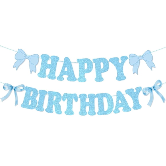 Pancarta de felicitación de cumpleaños con diseño de lazo rosa para artículos de fiesta, color azul