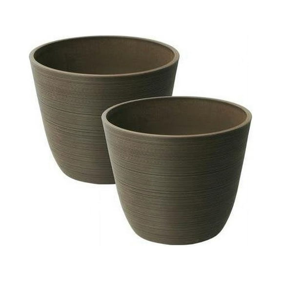 Algreen  Valencia 14 in. dia. by 11 in. 2 Round Curve Planters, Ribbed Chocolate - Pack of 2