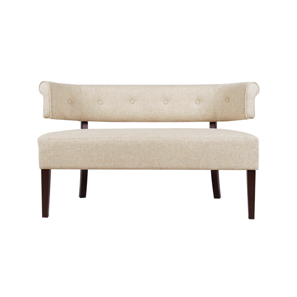 Jared Roll Arm Tufted Bench Settee, Wood Ash