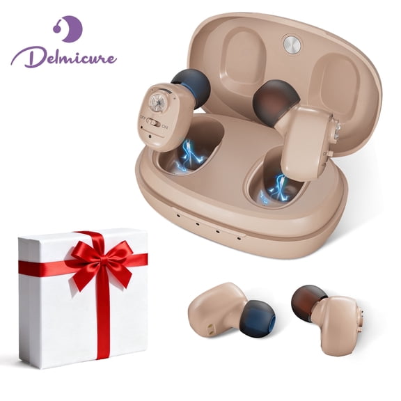 Delmicure Hearing Aids for Seniors Rechargeable with Noise Cancelling, Invisible, VHP-1607, Pair, Beige