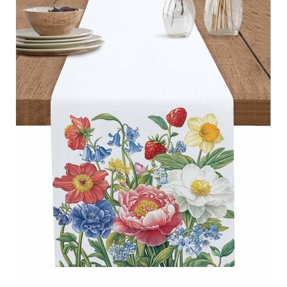Ldtrchee Spring Flower Table Runner 72 Inches, Watercolor Floral Summer Botanical Bed Runner Dresser Scarves Tabletop for Indoor Outdoor Parties/Ceremony/Banquet, 16" x 72"