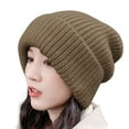 thumbnail image 2 of Opvise Knitted Hat Baggy Slouchy Ribbed Flanging Stretchy Keep Warm Solid Color Autumn Winter Women Men Fashion Beanie Cap for Outdoor Khaki, 2 of 8