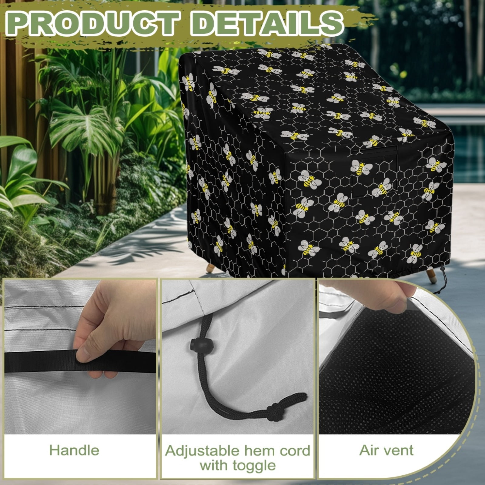 Renewold Outdoor Chair Covers Waterproof Couch Cover Dust Proof Heavy Duty Patio Adirondack Chair Protector with Air Vent Fits up to 29"W x 33"D x 36"H, Bee Honeycomb Black