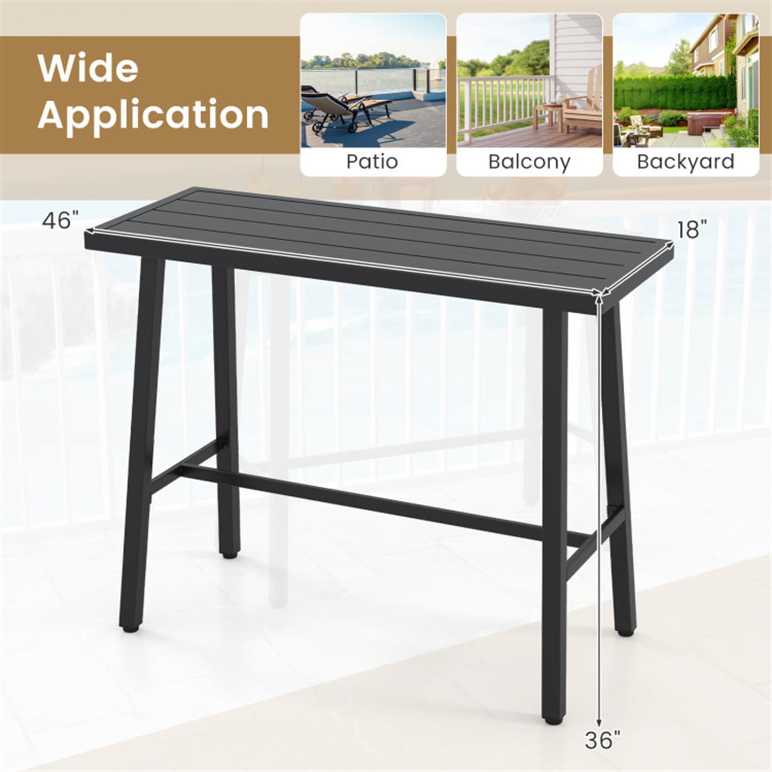 Demi Bonn 36" Patio Counter Height Bar Table with Adjustable Foot Pads, Outdoor Dining Tables for Balcony Patio Garden Poolside, Black