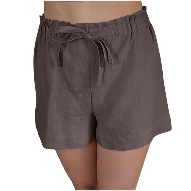 Timegard Shorts Grande Taille pour Femmes Coton Lin Taille Élastique Cordon Léger Décontracté Shorts Amples