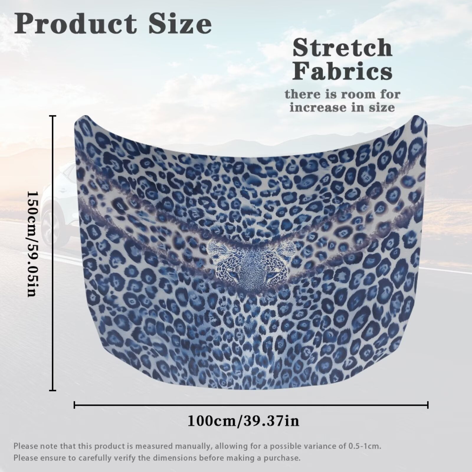 Uorisanigo Car Hood Cover Universal Hood Protectors Car Hoods, Washable Vehicle Hoods Protection Easy Clean Accessories Decoration and Protection, Blue Cheetah Leopard Print