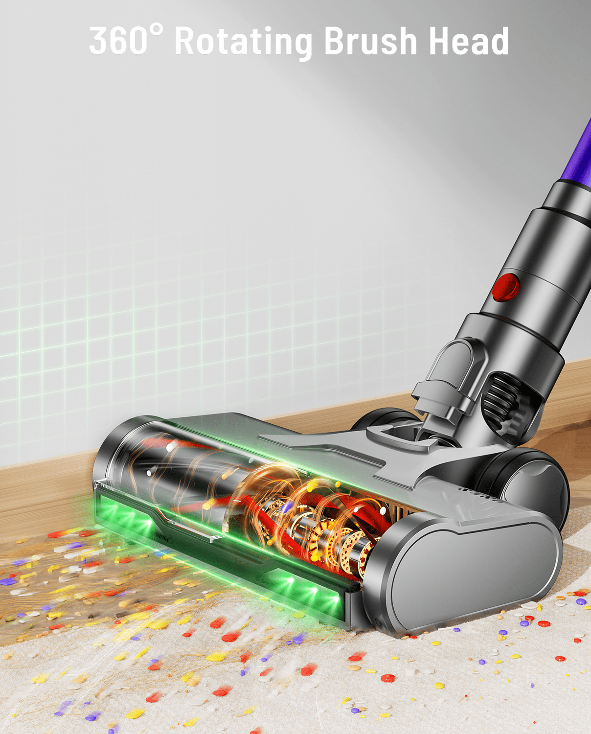 VAKERR Cordless Vacuum Cleaner, 55KPA/550W/ 60Mins 2500mAh Stick Vacuum for Home Hardwood Floor Carpet Pet Hair